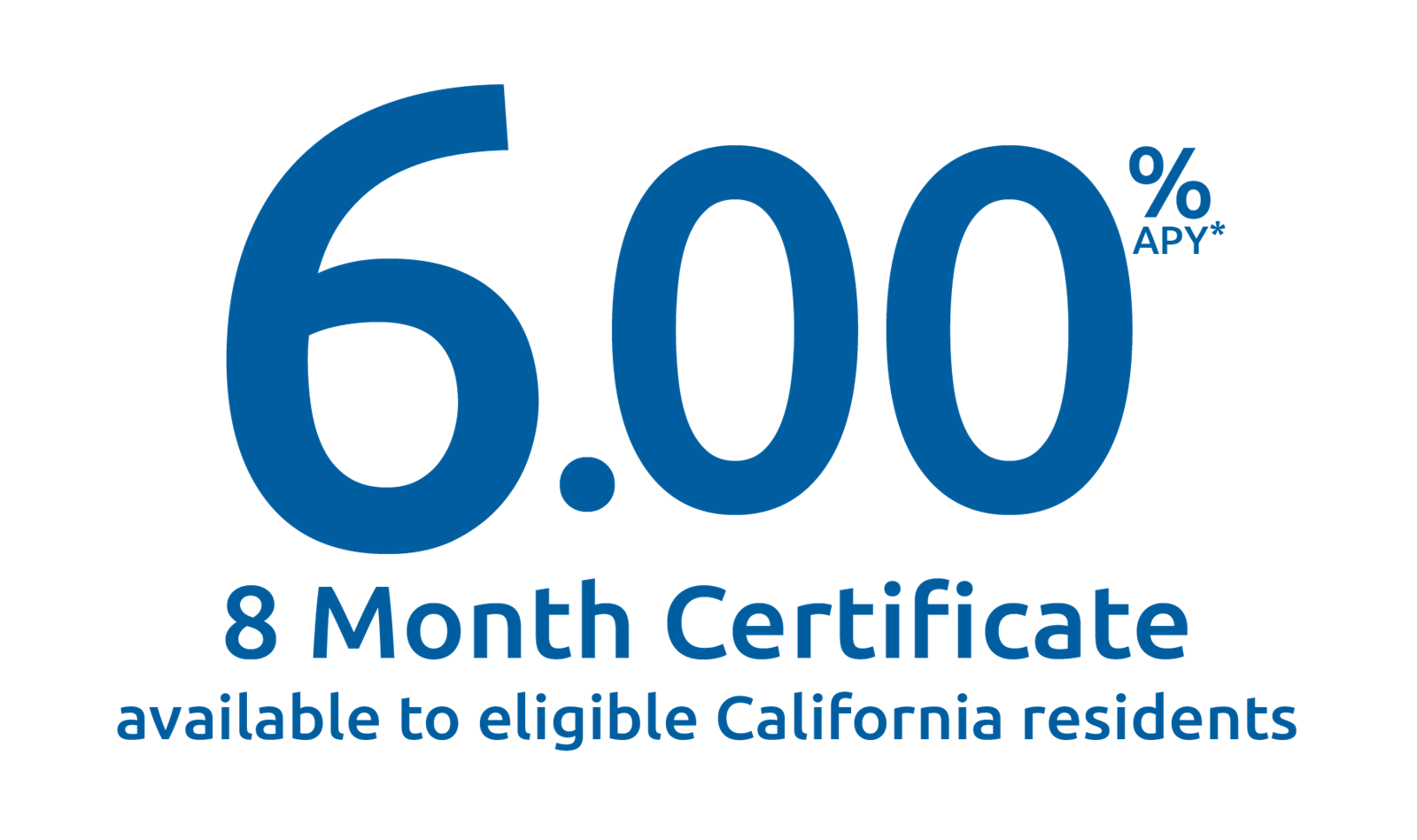 6.00 APY* - 8 month certificate available to eligible California residents