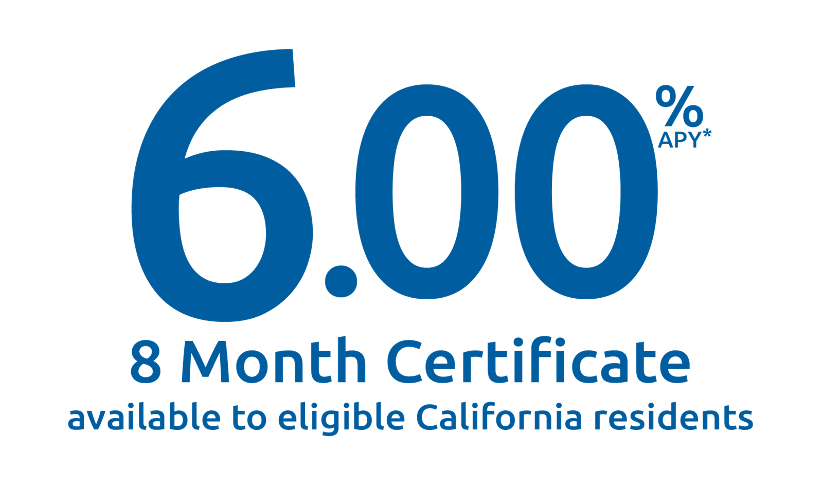 6.00% APY* - 8 Month Certificate available to eligible California Residents